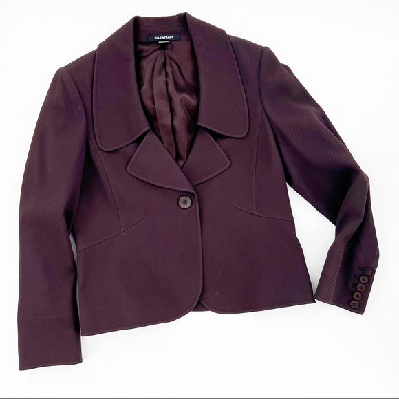 Ellen Tracy Waffle Texture One-Button Suit Blazer Jacket, Brown, Size 10 Petite - Picture 1 of 15